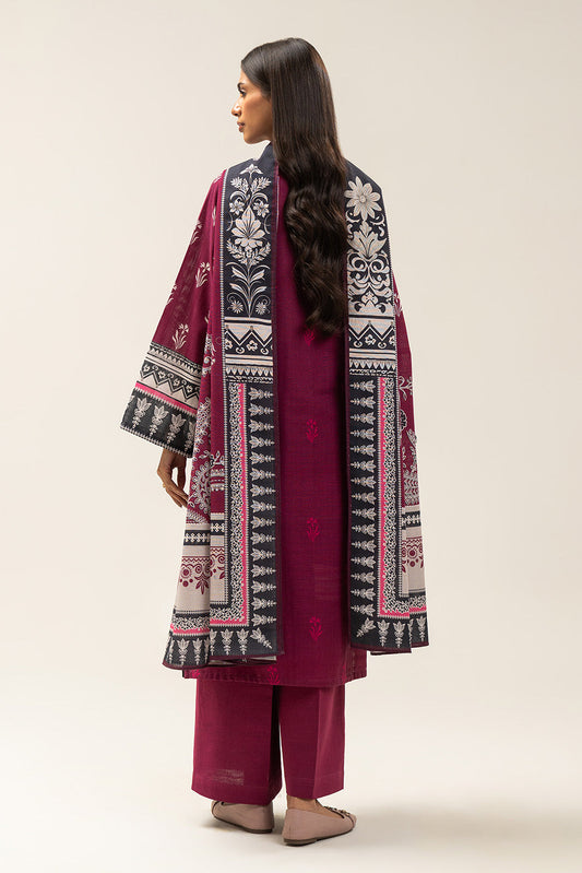 3 PIECE EMBROIDERED SLUB KHADDAR SUIT-ROSEY IMPERIL (UNSTITCHED)