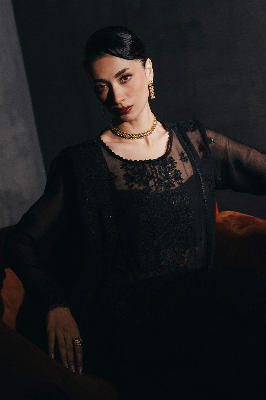 4 PIECE EMBROIDERED CHIFFON SUIT-MYSTIC VOID (UNSTITCHED)