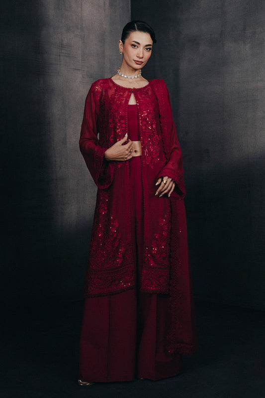 4 PIECE EMBROIDERED CHIFFON SUIT-CARMINE RED (UNSTITCHED)