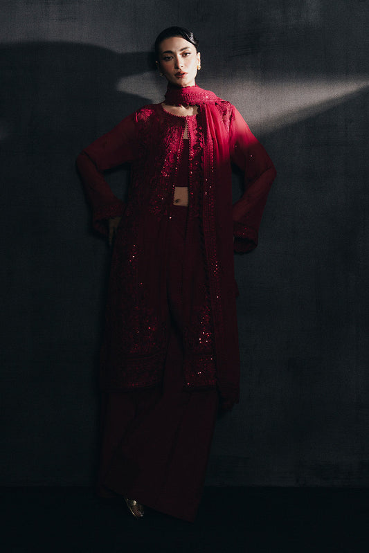 4 PIECE EMBROIDERED CHIFFON SUIT-CARMINE RED (UNSTITCHED)