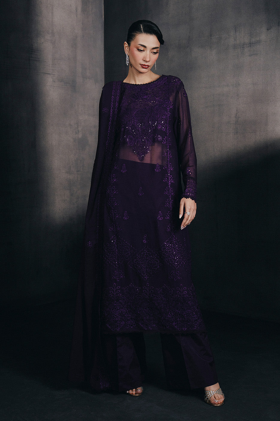 4 PIECE EMBROIDERED CHIFFON SUIT-EMINENCE GLOW (UNSTITCHED)
