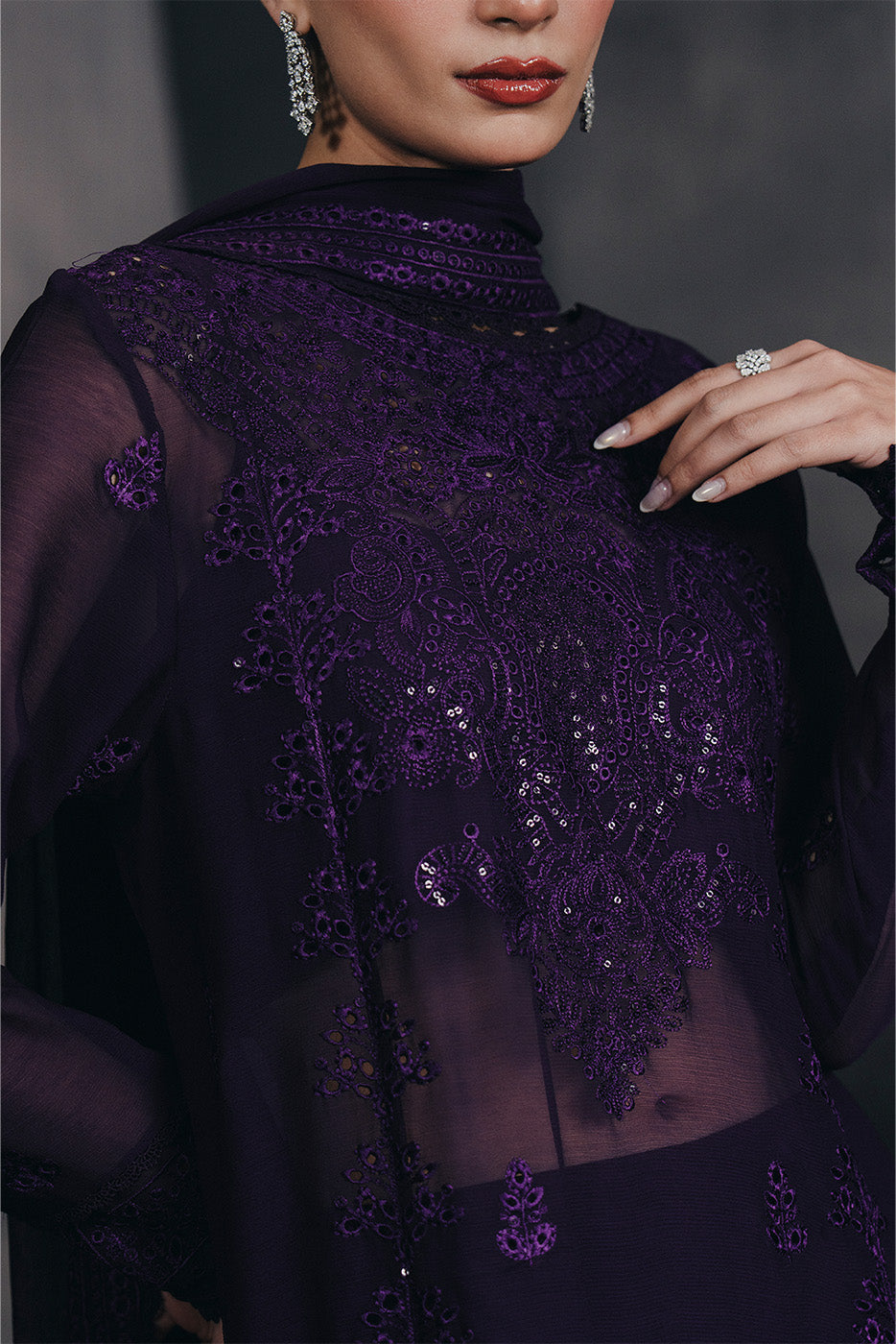 4 PIECE EMBROIDERED CHIFFON SUIT-EMINENCE GLOW (UNSTITCHED)