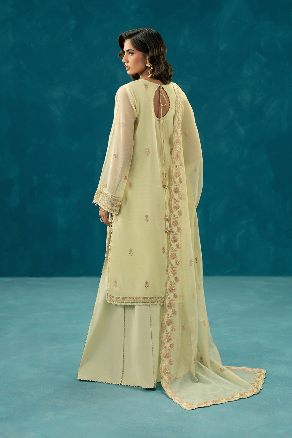 4 PIECE EMBROIDERED COTTON NET SUIT-PETAL DUST (UNSTITCHED)