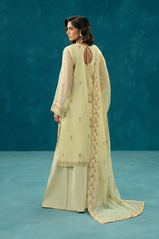 4 PIECE EMBROIDERED COTTON NET SUIT-PETAL DUST (UNSTITCHED)