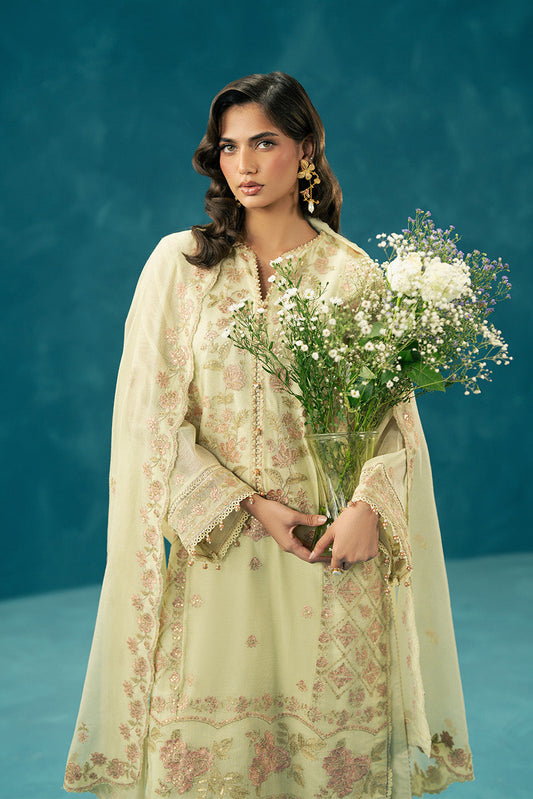 4 PIECE EMBROIDERED COTTON NET SUIT-PETAL DUST (UNSTITCHED)