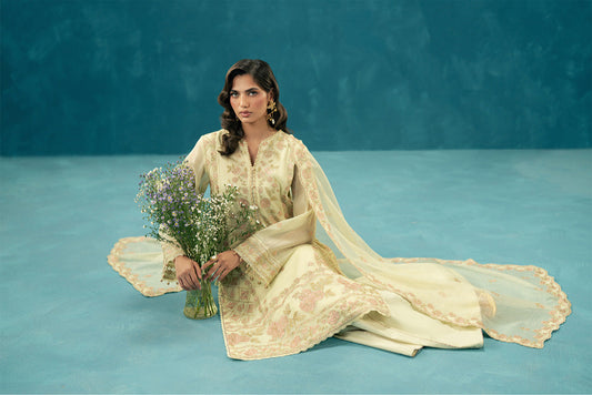 4 PIECE EMBROIDERED COTTON NET SUIT-PETAL DUST (UNSTITCHED)