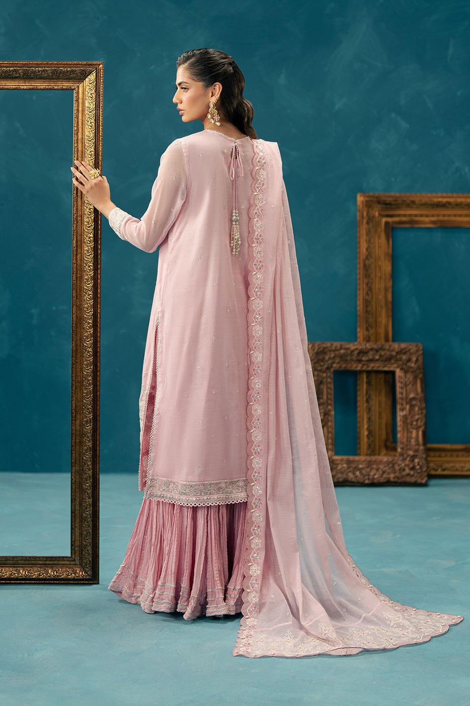 4 PIECE EMBROIDERED COTTON NET SUIT-BLUSH BREEZE (UNSTITCHED)