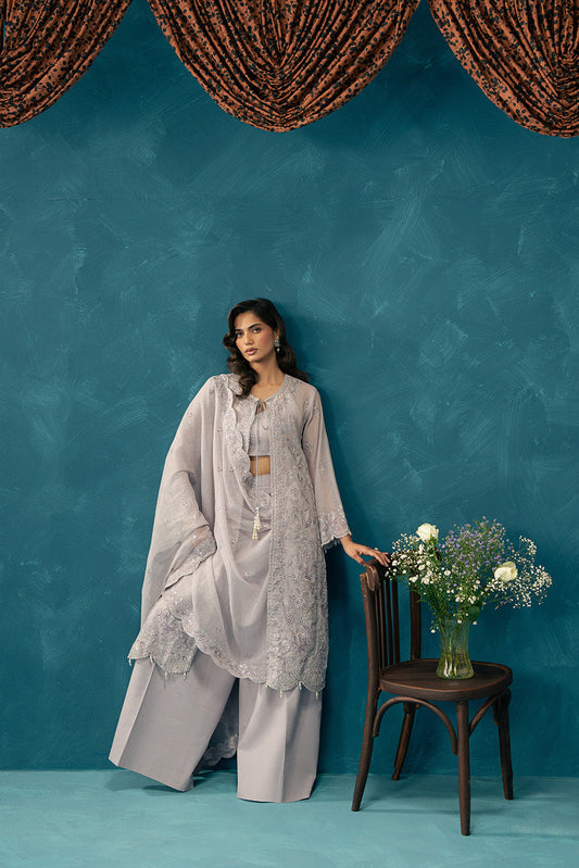 4 PIECE EMBROIDERED COTTON NET SUIT-GLIMMER BLING (UNSTITCHED)