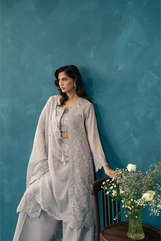 4 PIECE EMBROIDERED COTTON NET SUIT-GLIMMER BLING (UNSTITCHED)