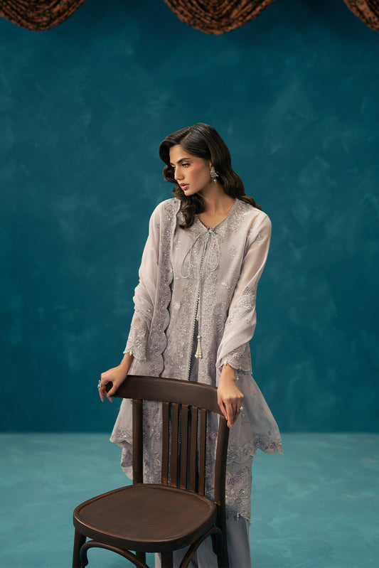 4 PIECE EMBROIDERED COTTON NET SUIT-GLIMMER BLING (UNSTITCHED)