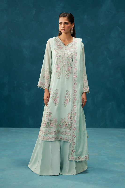 4 PIECE EMBROIDERED COTTON NET SUIT-PISTACHIO GLAZE (UNSTITCHED)