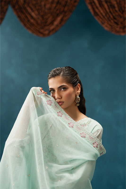 4 PIECE EMBROIDERED COTTON NET SUIT-PISTACHIO GLAZE (UNSTITCHED)