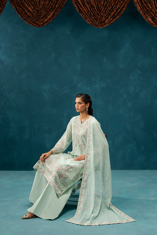 4 PIECE EMBROIDERED COTTON NET SUIT-PISTACHIO GLAZE (UNSTITCHED)