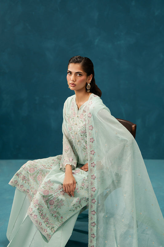 4 PIECE EMBROIDERED COTTON NET SUIT-PISTACHIO GLAZE (UNSTITCHED)
