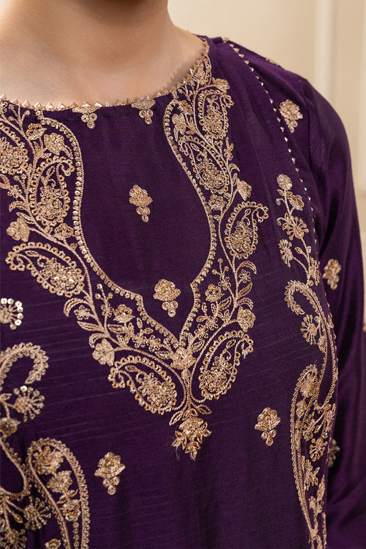 3 PIECE EMBROIDERED COTTON  RAW SILK SUIT-MOONLIT VIOLET (UNSTITCHED)