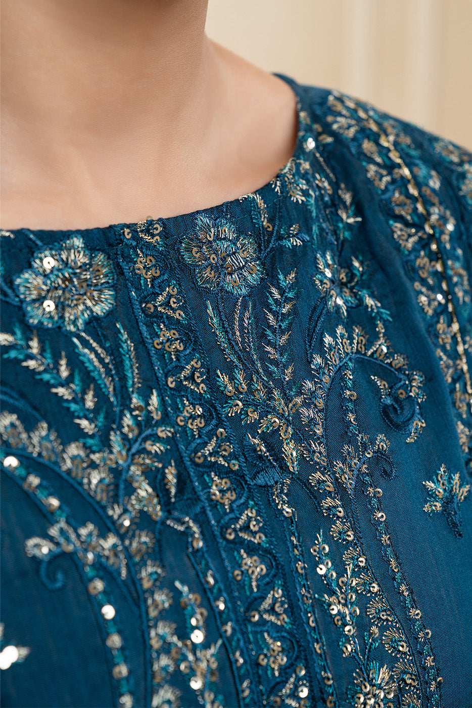 3 PIECE EMBROIDERED COTTON  RAW SILK SUIT-STARLIT SAPPHIRE (UNSTITCHED)