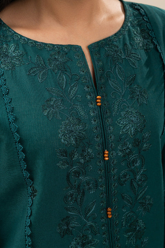 3 PIECE EMBROIDERED SLUB KHADDAR SUIT-MISTY TEALS (UNSTITCHED)