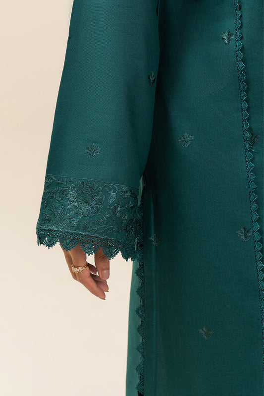 3 PIECE EMBROIDERED SLUB KHADDAR SUIT-MISTY TEALS (UNSTITCHED)