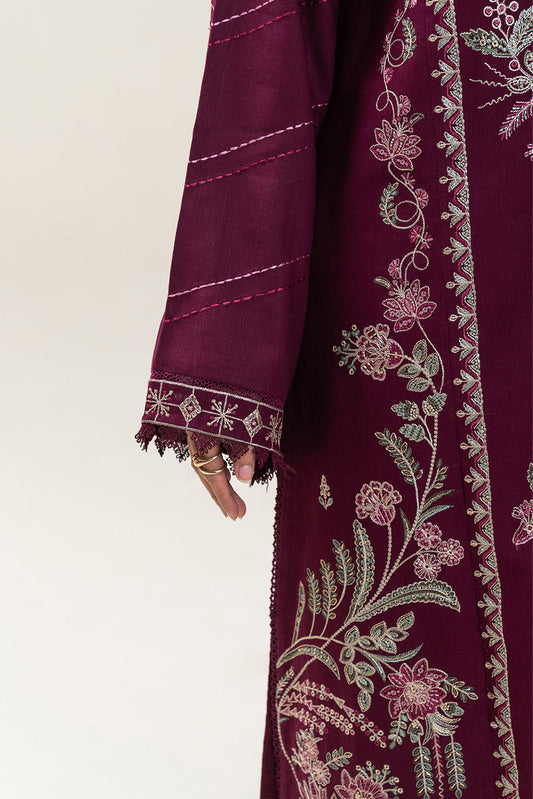 3 PIECE EMBROIDERED SLUB KHADDAR SUIT-CHERRY SORBET