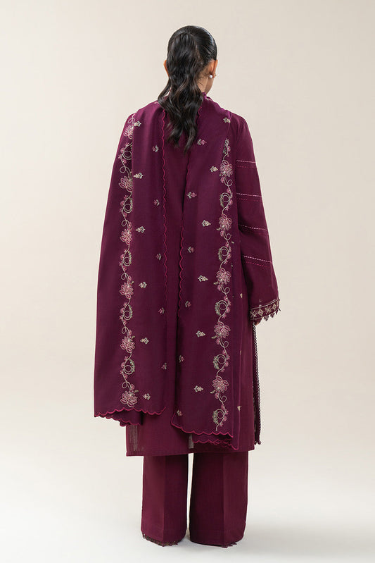 3 PIECE EMBROIDERED SLUB KHADDAR SUIT-CHERRY SORBET