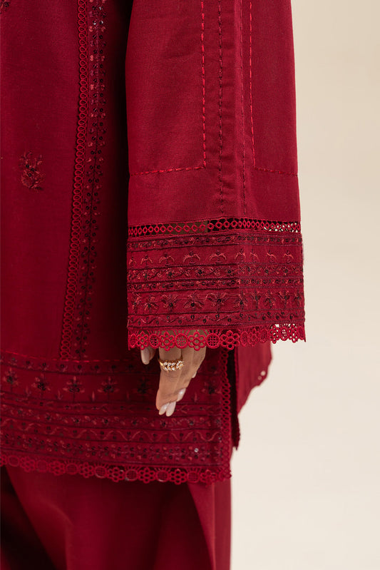 3 PIECE EMBROIDERED SLUB KHADDAR SUIT-GARNET GEM (UNSTITCHED)