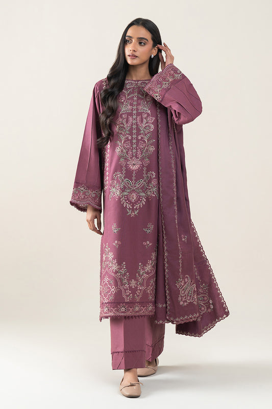 3 PIECE EMBROIDERED SLUB KHADDAR SUT-AMBER NOIR (UNSTITCHED)