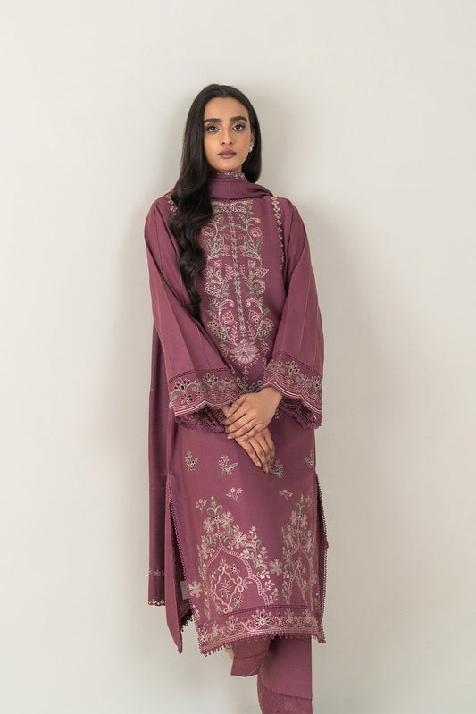 3 PIECE EMBROIDERED SLUB KHADDAR SUT-AMBER NOIR (UNSTITCHED)