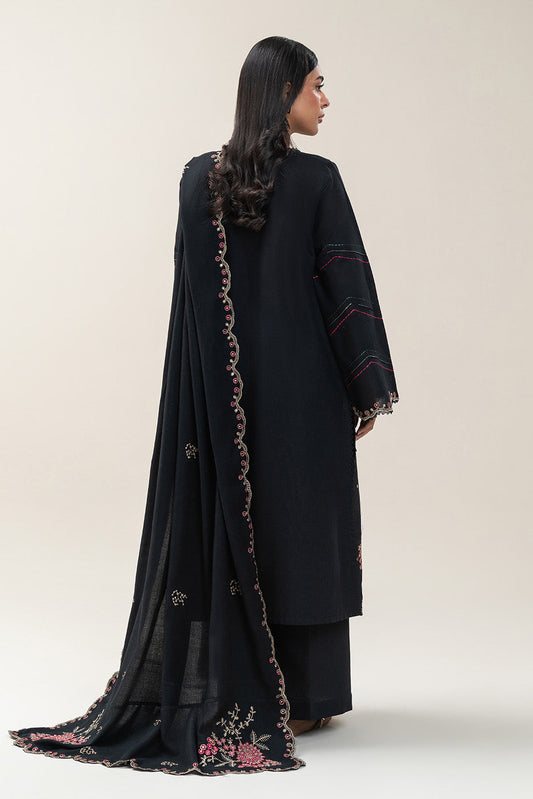 3 PIECE EMBROIDERED SLUB KHADDAR SUIT-SABLE GLAM (UNSTITCHED)