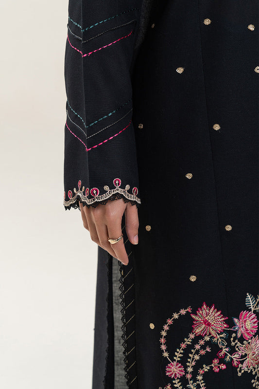 3 PIECE EMBROIDERED SLUB KHADDAR SUIT-SABLE GLAM (UNSTITCHED)