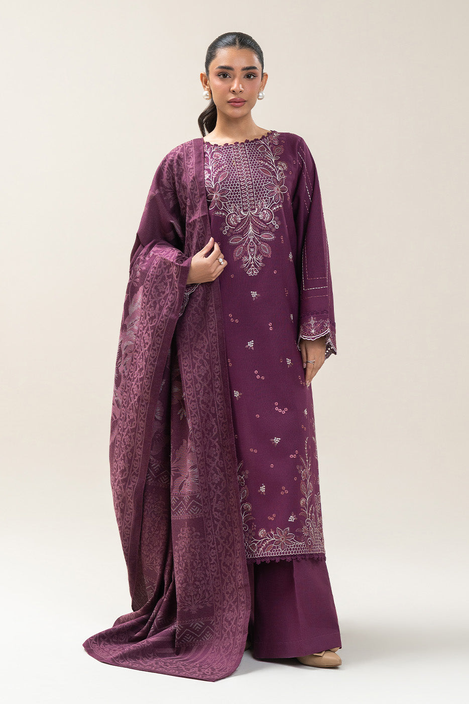 3 PIECE EMBROIDERED SLUB KHADDAR SUIT-SPRING TALES