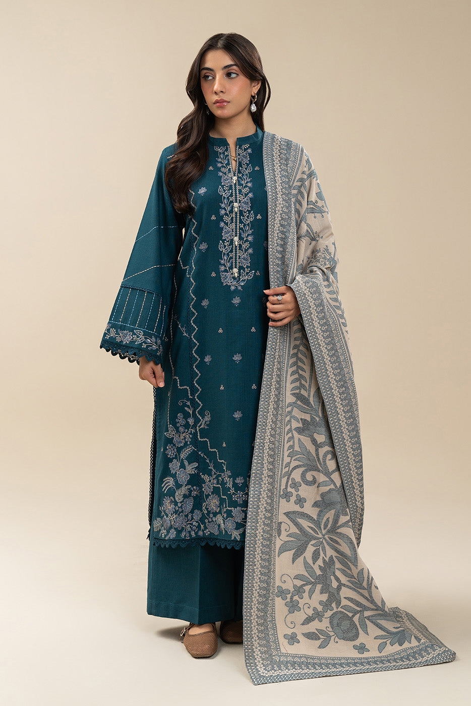 3 PIECE EMBROIDERED SLUB KHADDAR SUIT-AZURE ORNATE (UNSTITCHED)