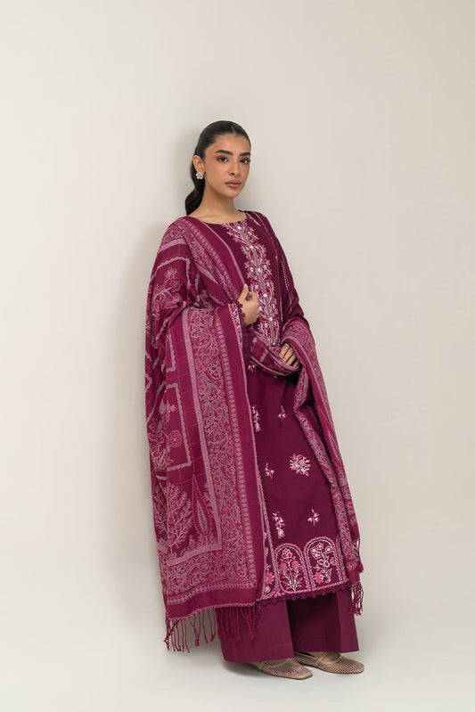 3 PIECE EMBROIDERED SLUB KHADDAR SUIT-FESTIVAL VIBE