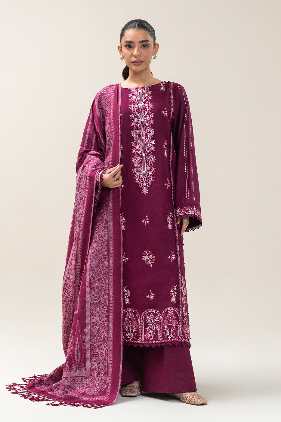 3 PIECE EMBROIDERED SLUB KHADDAR SUIT-FESTIVAL VIBE