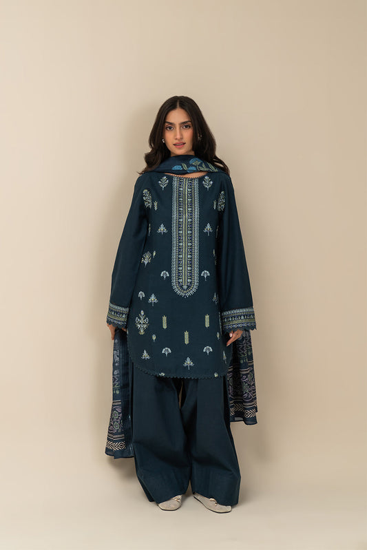 3 PIECE EMBROIDERED KHADDAR SUIT-MIDNIGHT VERVE (UNSTITCHED)