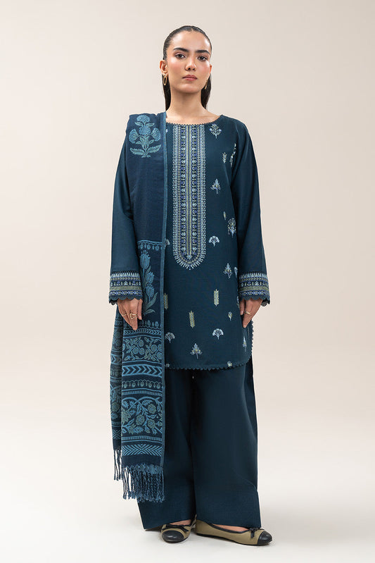 3 PIECE EMBROIDERED KHADDAR SUIT-MIDNIGHT VERVE (UNSTITCHED)