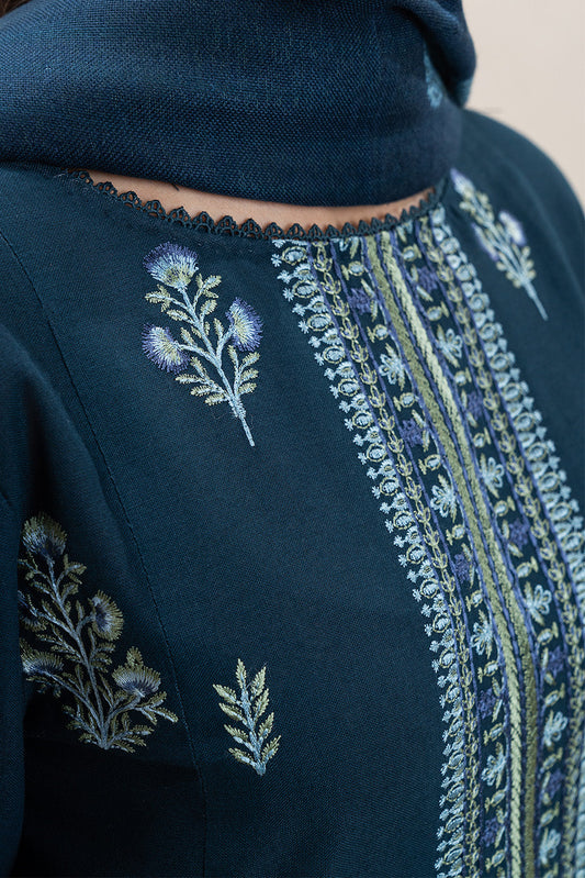 3 PIECE EMBROIDERED KHADDAR SUIT-MIDNIGHT VERVE (UNSTITCHED)