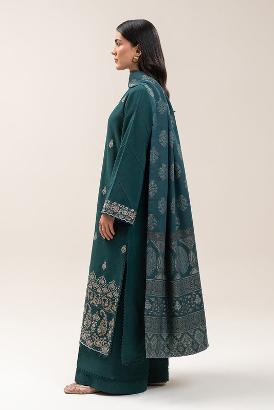 3 PIECE EMBROIDERED KHADDAR SUIT-BLUE PINE (UNSTITCHED)