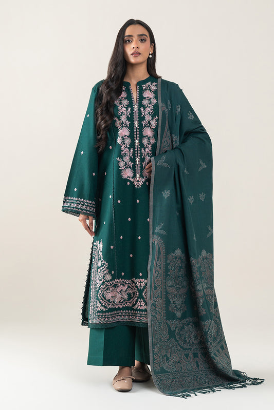 3 PIECE EMBROIDERED SLUB KHADDAR SUT-DEEP PETALS (UNSTITCHED)