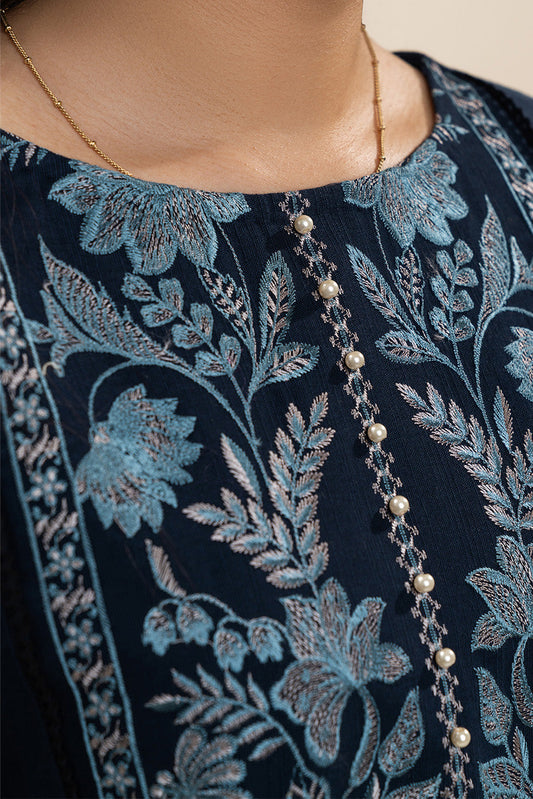 3 PIECE EMBROIDERED SLUB KHADDAR SUIT-NAVY GLEAM (UNSTITCHED)