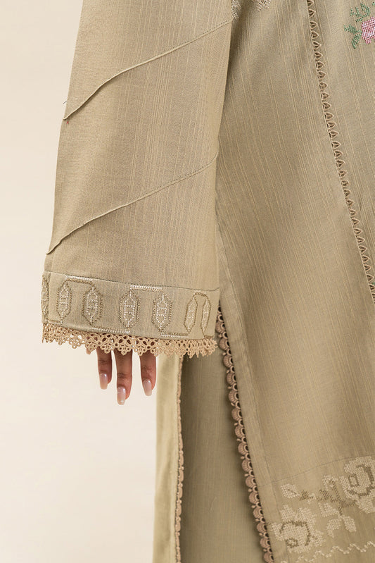 3 PIECE EMBROIDERED SLUB KHADDAR SUIT-LIGHT MOSS (UNSTITCHED)