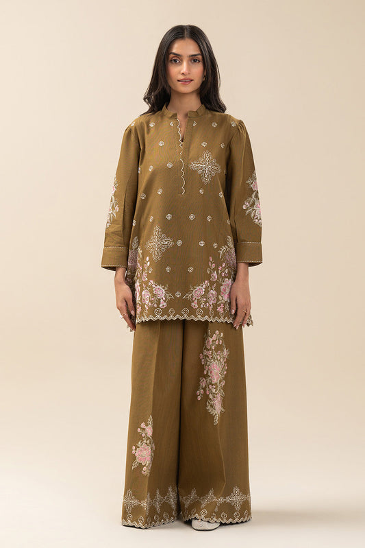 2 PIECE EMBROIDERED SLUB KHADDAR SUIT-SAGE BLOOM (UNSTITCHED)