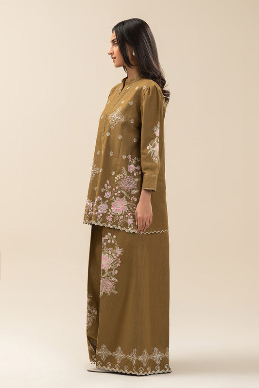 2 PIECE EMBROIDERED SLUB KHADDAR SUIT-SAGE BLOOM (UNSTITCHED)