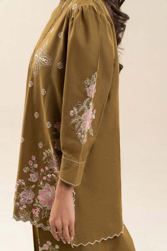 2 PIECE EMBROIDERED SLUB KHADDAR SUIT-SAGE BLOOM (UNSTITCHED)