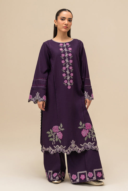 2 PIECE EMBROIDERED SLUB KHADDAR SUIT-IMPERIAL MAGENTA (UNSTITCHED)