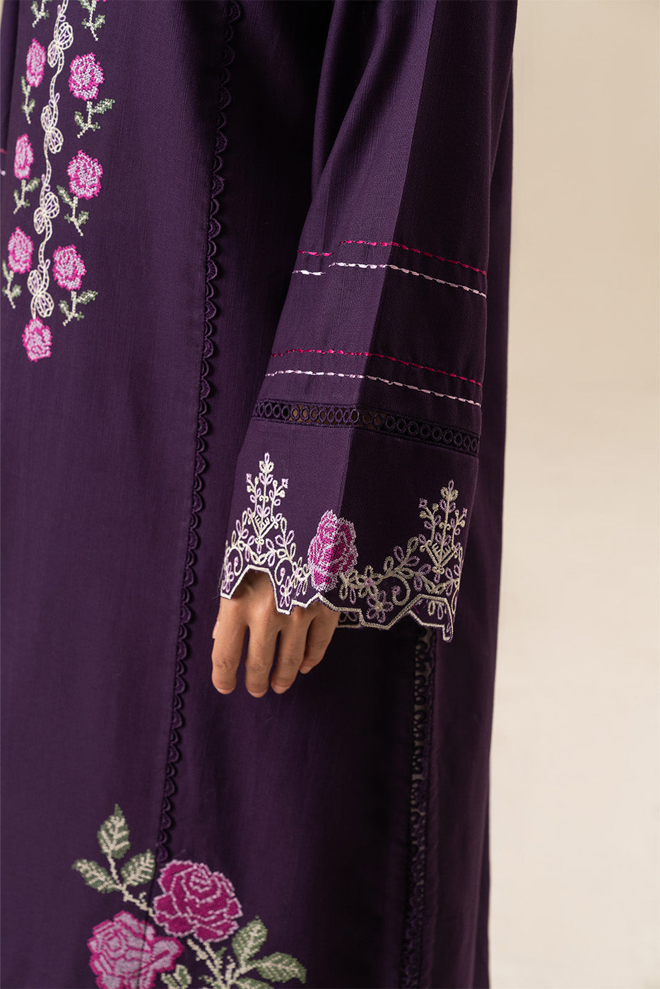 2 PIECE EMBROIDERED SLUB KHADDAR SUIT-IMPERIAL MAGENTA (UNSTITCHED)