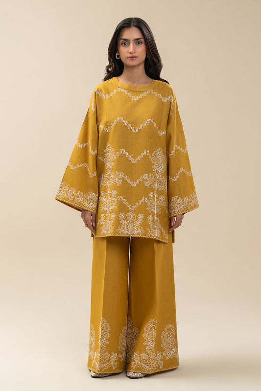 2 PIECE EMBROIDERED SLUB KHADDAR SUIT-MUSTARD MAZE (UNSTITCHED)
