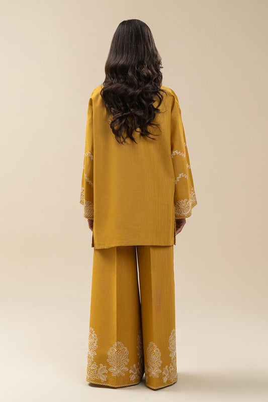 2 PIECE EMBROIDERED SLUB KHADDAR SUIT-MUSTARD MAZE (UNSTITCHED)