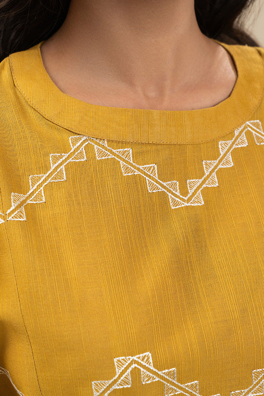2 PIECE EMBROIDERED SLUB KHADDAR SUIT-MUSTARD MAZE (UNSTITCHED)