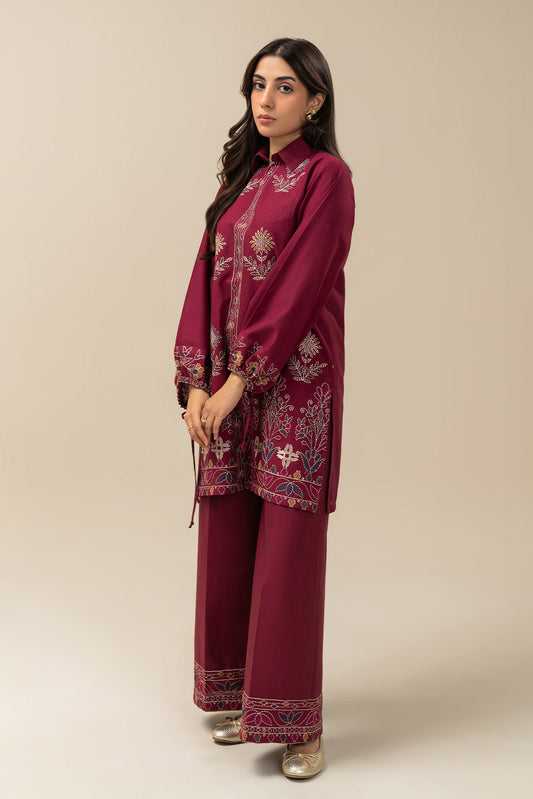 2 PIECE EMBROIDERED SLUB KHADDAR SUIT-BRICK RED (UNSTITCHED)