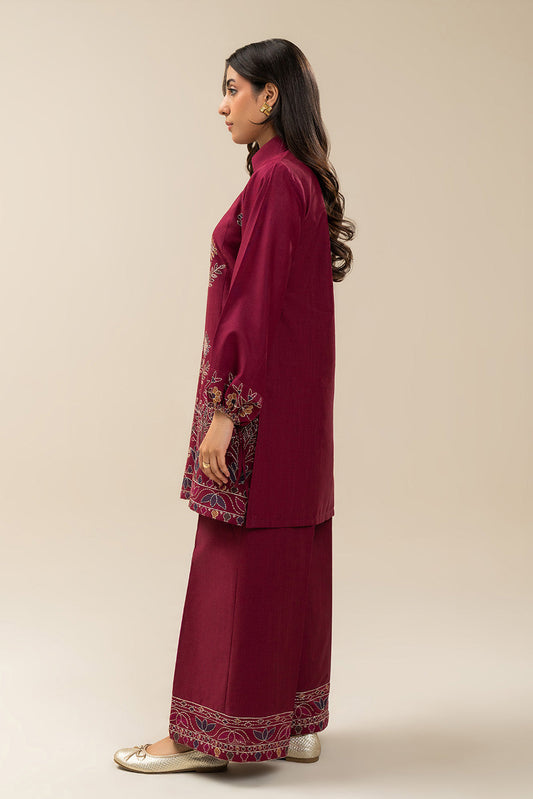 2 PIECE EMBROIDERED SLUB KHADDAR SUIT-BRICK RED (UNSTITCHED)